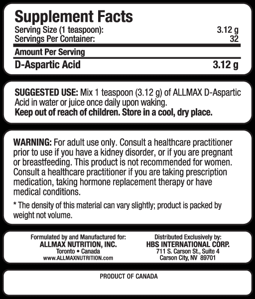 Allmax D-Aspartic acid 100 gm.